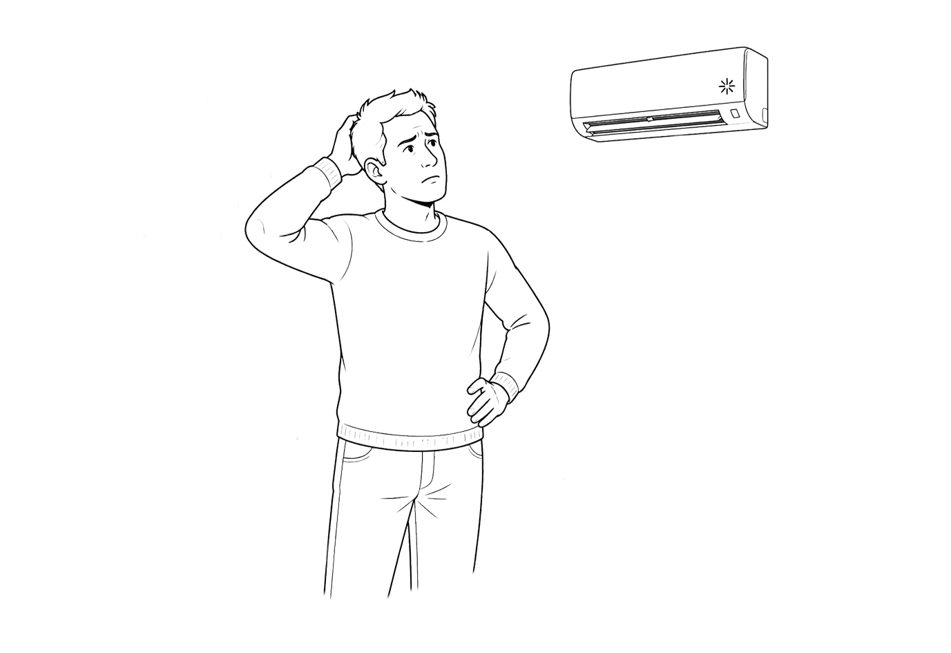illustraatiokuva, jossa asiakkaan ilmalämpöpumppu on viallinen