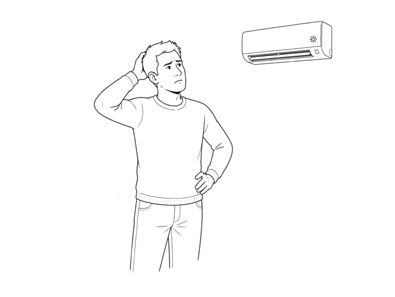 illustraatiokuva, jossa asiakkaan ilmalämpöpumppu on viallinen