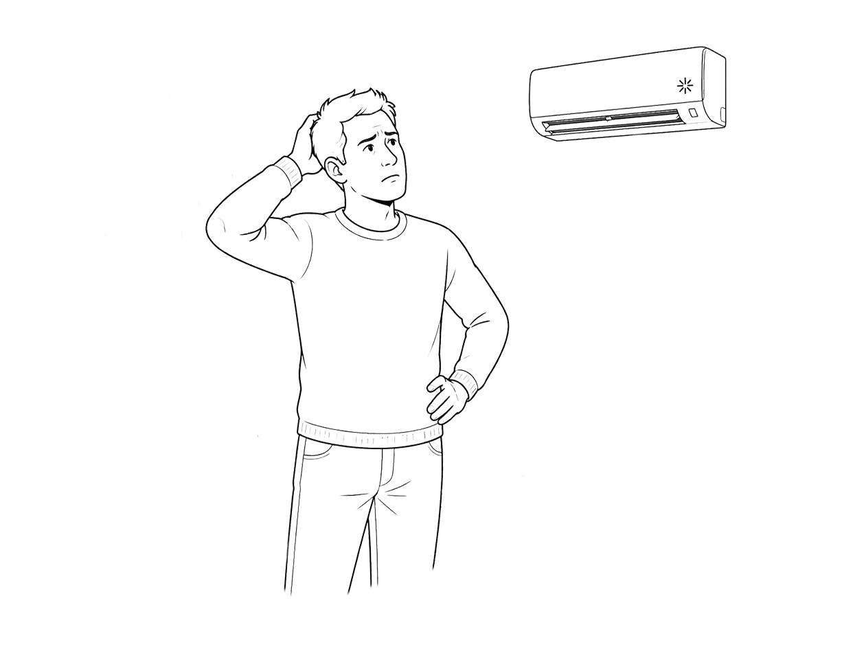 illustraatiokuva, jossa asiakkaan ilmalämpöpumppu on viallinen