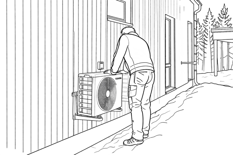 Illustraatiokuva ilmalämpöpumpun ulkoyksikön asennuksesta