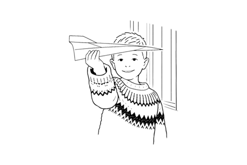 illustration image where a boy holds a paper airplane